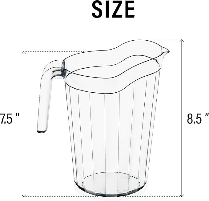 DecorRack 2 Pack - 75 oz Polycarbonate Plastic Pitcher Beverage Dispenser with Pour Spout Shatterproof Catering and Restaurant Serveware for Cold Drinks, Water, Lemonade, Beer, and Sangria (2 Pack)