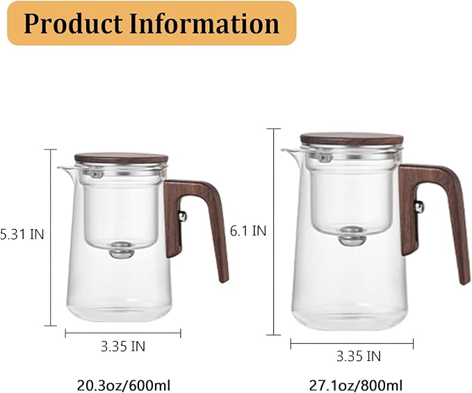 Enchanti Tea Pot - 800 ml/27.1 oz Magic Witchcraft Enchanted Glass Teapot with Strainer, Wooden Handle, Magnetic Water Separation Design, for Loose Leaf, Flower & Herbal Teas