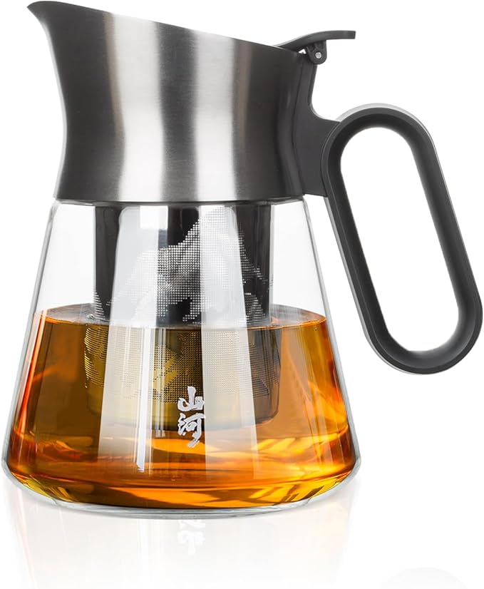 ZENS 17 oz Small Glass Teapot with Infuser, Design Loose Leaf Teapot with Stainless Steel Spout for Hot Tea Steeper, Oval Handle Clear Tea Pot Infusers Loose Tea Maker for Lovers Gifts