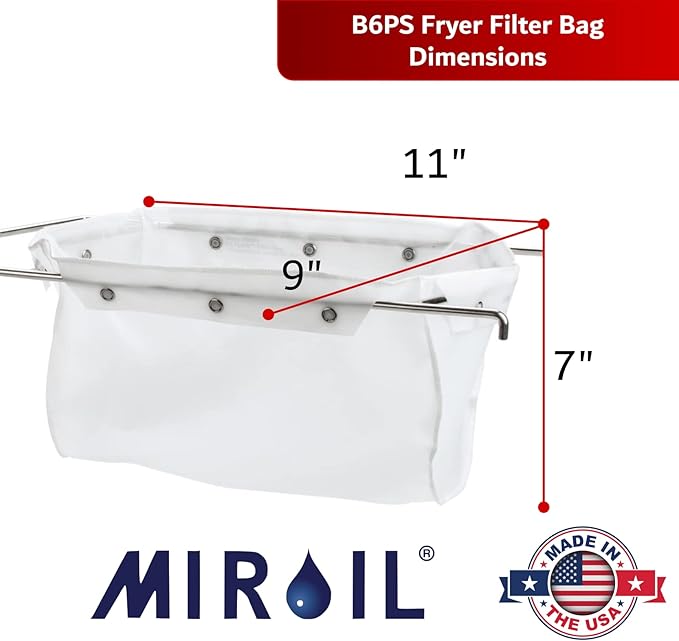 MirOil B6PS Fryer Filter Bag & Frame Combo, Extends Grease Life, Handles Hot & Cold Cooking Oil & Filters Up to 70 Lb. Polishing Oil, Maintain Quality & Taste of Fried Foods, Reduce Grease Contaminant