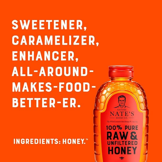 Nate's 100% Pure, Raw & Unfiltered Honey - Award-Winning Taste, 32oz. Squeeze Bottle