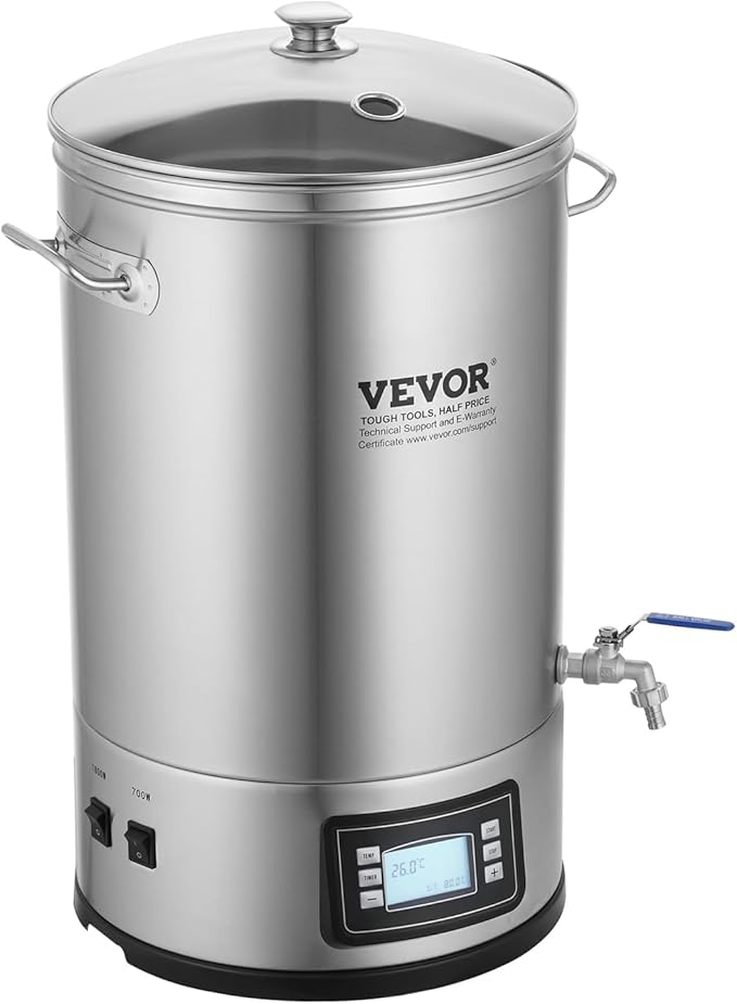 VEVOR Electric Brewing System, 8 GALLON Brewing Stock Pot, All-in-One Home Beer Brewer, 304 Stainless Steel Brewing Supplies with Panel, Includes Glass Lid, Handle, Spigot, Electronic Panel Control