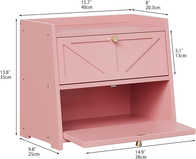 Vintage Double Layer Bread Box for Kitchen Counter Bamboo Bread Storage Container Large Capacity Bread Storage Bin (Pink)