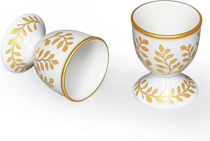 Cinf Ceramic Egg Cup Set of 2 Faux Porcelain Holder Breakfast Boiled Cooking Easy to Clean Childhood Memories Kitchen