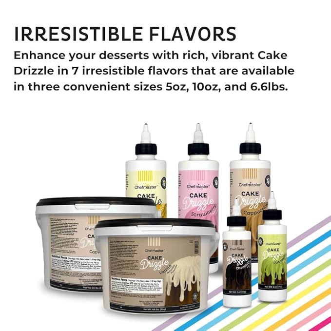 Chocolate-Flavored Cake Drizzle by Chefmaster, Edible Drip Frosting for Decorating Cupcakes, Cookies, Donuts, 5 oz