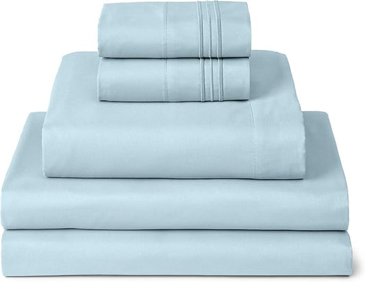 Mellanni Split King Sheets Set - 5 PC Iconic Collection Bedding - Hotel Luxury, Extra Soft, Cooling Bed Sheets - Wrinkle, Fade, Stain Resistant (Split King, Aqua)