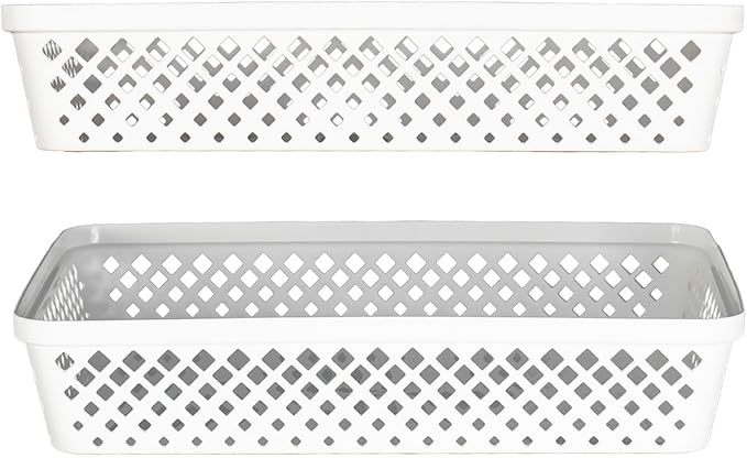 Glad Plastic Storage Basket Set - Multipurpose Drawer Trays, Kitchen Pantry Containers, and Bathroom Bins - 3 Pack Large Organizers, White