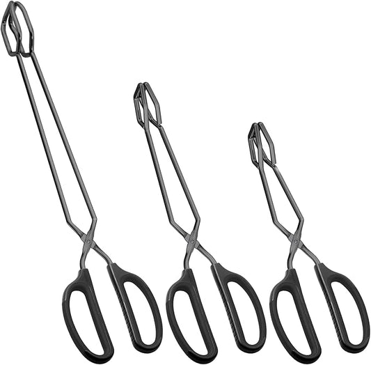 10" 12" 16" Stainless Steel Kitchen Tongs Set, Non-Slip Comfortable Grip Scissor Tongs for Cooking, Grilling & Serving, Set of 3