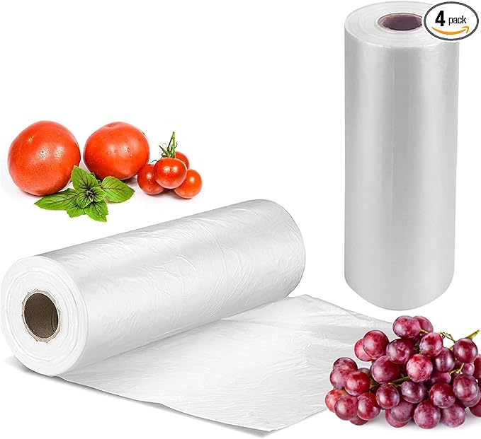 [4 Rolls] 12" X 20" Plastic Produce Bags on a Roll, Bread and Grocery Clear Bag, 350 Bags Per Roll