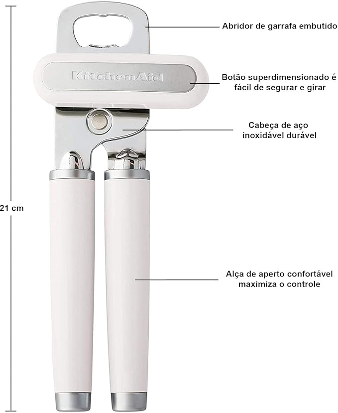 KitchenAid Classic Multifunction Can Opener and Bottle Opener Easy to Use, Razor Sharp Stainless Steel Cutting Wheel, Soft Ergonomic Handles, White