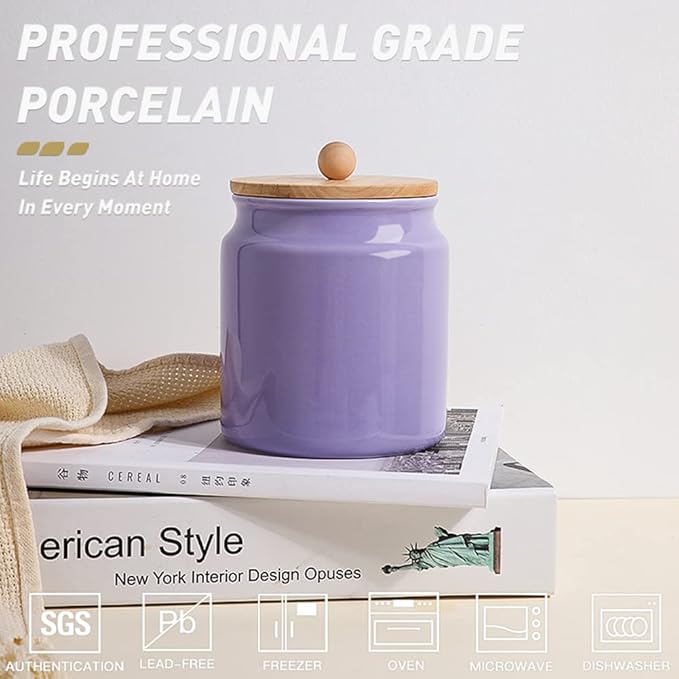 Sweejar Ceramic Kitchen Canisters, 28 FLOZ Porcelain Food Storage Jar with Airtight Seal Wooden Lid, Home Container Serving for Coffee Beans, Tea-leave, Sugar, Salt and More, Tool Bucket (Gray)