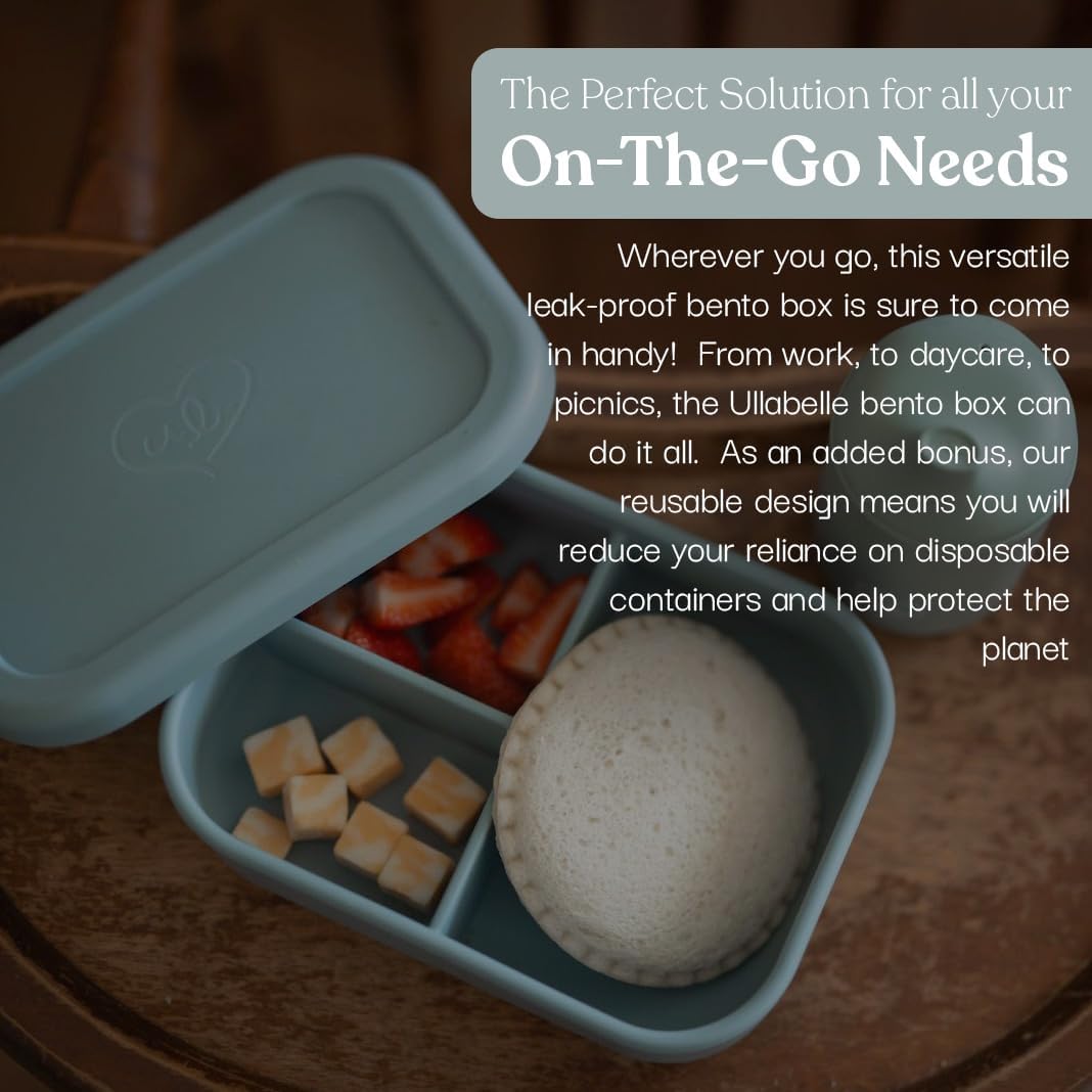 Ullabelle Leak Proof Bento Box Food-Grade Silicone Bento, BPA, Phthalate, Lead, & PVC Free - Bento Lunch Box for Daycare, Kids, & Adults - Leak Resistant Sets With Lids Snack Box Container (Beige)