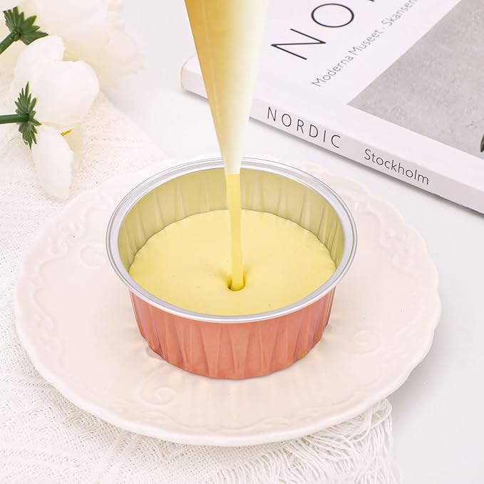 EUSOAR Baking Cups Aluminum Foil, 5oz Pack of 30 Blue Red Rose Gold Cupcake Cups with Lids, 125ml Pie Ramekins, Desserts Flans, Custard Cake Pudding Cups, Catering Party Favor