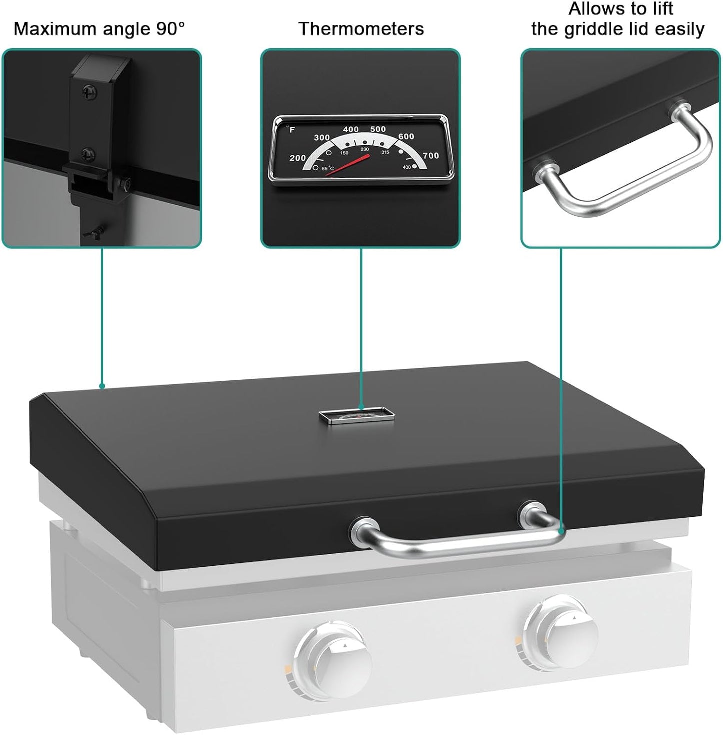Upgraded Griddle Hinged Lid for 22" Blackstone 1666 1813 1833 1842 2144 1891 2203 2304 2271 1935 and More, Hard Cover Hood with Thermometer for Blackstone 22 Inch Griddle Accessories