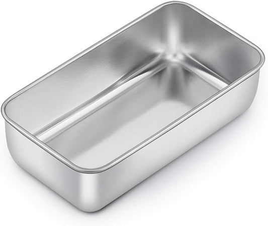 E-far Loaf Pan for Baking Bread, 9 x 5 Inch Stainless Steel Baking Loaf Pan, Metal Bakeware for Bread Meatloaf Cake Brownies, Healthy & Non Toxic, Brushed Finish & Easy Release, Oven & Dishwasher Safe