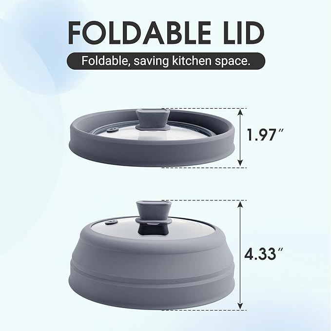 Microwave Splatter Cover Glass Microwave Cover for Food Collapsible Splatter Guard Lid with Silicone Handle for Pot Plate Bowl 9 Inch Grey