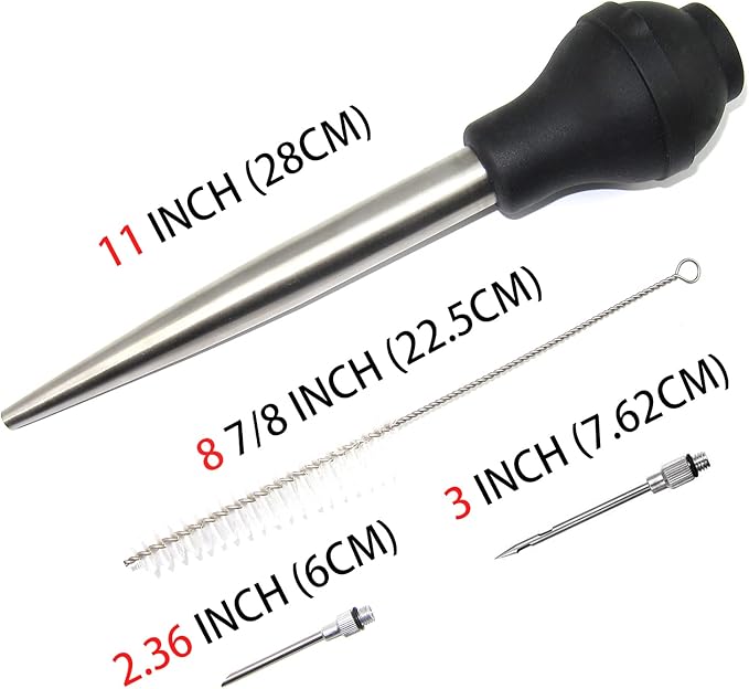 Kaycrown Stainless Steel Turkey Baster with BBQ/Grill Basting Brush, Commerical Grade Quality Silicone Bulb Including Flavor Needle and Cleaning Brush for Easy Clean Up