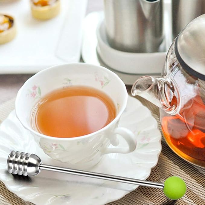 Stainless Steel Honey Dipper Stick 6.3 Inch Honey Wand Server for Honey Pot Dispense Drizzle Honey, Wedding Party Favors, Baby Shower (Green)