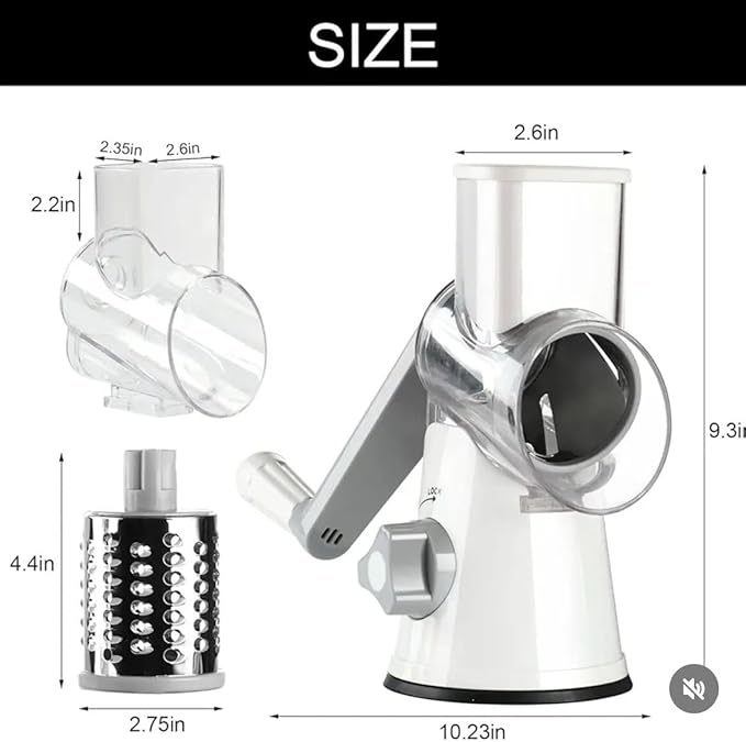 Rotary Cheese Grater Hand Crank with handle - Upgraded strong suction, changeable blades, handheld kitchen aid 3-in-1 Cheese Shredder. Kitchen Rotary Grater Slicer for Fruit, Vegetables, Nuts