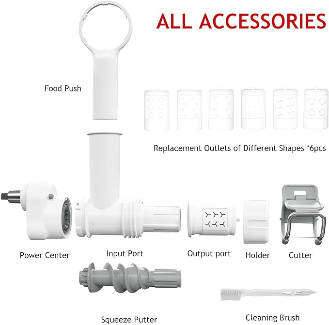 Pasta Maker Attachment for Kitchenaid Stand Mixer with 6 Different Shapes of Pasta Outlet, Durable Kitchenaid Accessories and Attachments, Dishwasher Safe