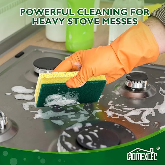 HOMEXCEL Sponges Kitchen 12pcs, Heavy Duty Sponges for Dishes, Scrub Cleaning Sponge for Non-Coated Cookware, Dishes, Pots, Pans, Dual Sided Dish Sponge for Kitchen, Household, Bathroom and More