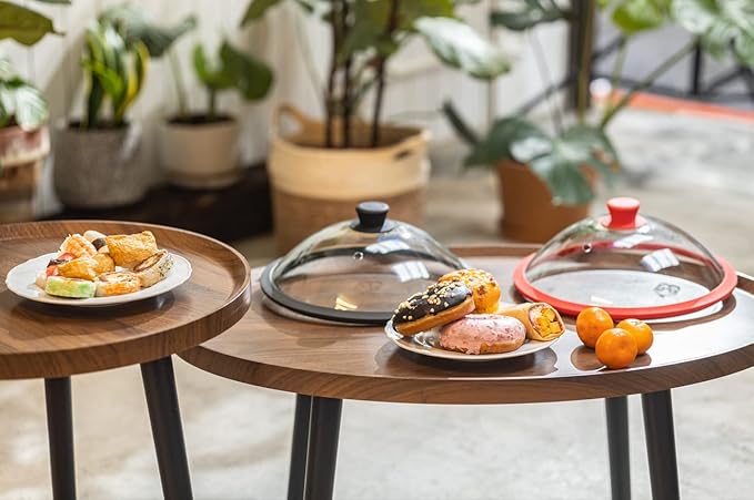 OEC Vented Splatter Guard Microwave Glass Cover with Easy-Grip Handle - 100% Food Grade Tempered Glass & BPA Free Silicone Rim. Compatible with Plates, Bowls and Meal Prep Containers, Dishwasher Safe