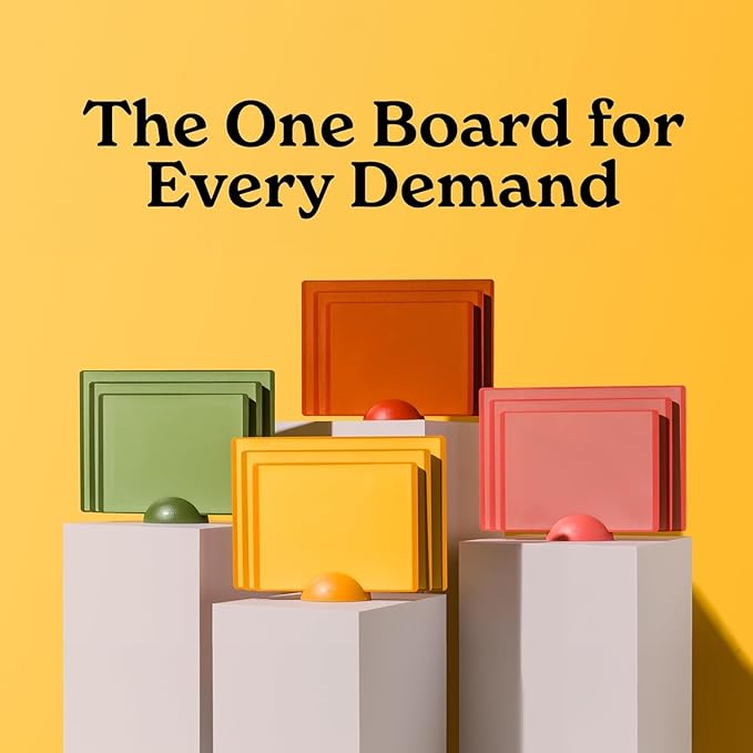 SMIRLY Plastic Cutting Board Set with Holder 4 Pieces, Non-Slip Dishwasher Safe Chopping Boards for Kitchen, Green