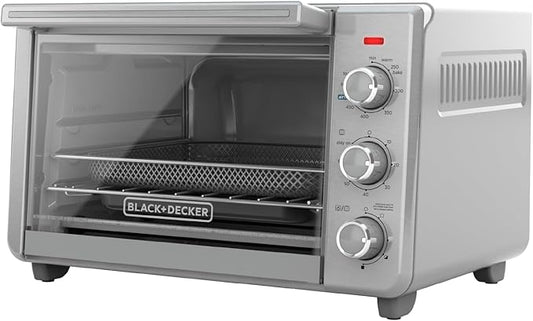 BLACK+DECKER Crisp 'N Bake Air Fryer Countertop Convection Toaster Oven, Large Capacity, 6-Slice, 5-in-1, Fits 12” Pizza, 60-Min Timer, Bake, Broil, Air Fry, Toast, Keep Warm, Stainless Steel