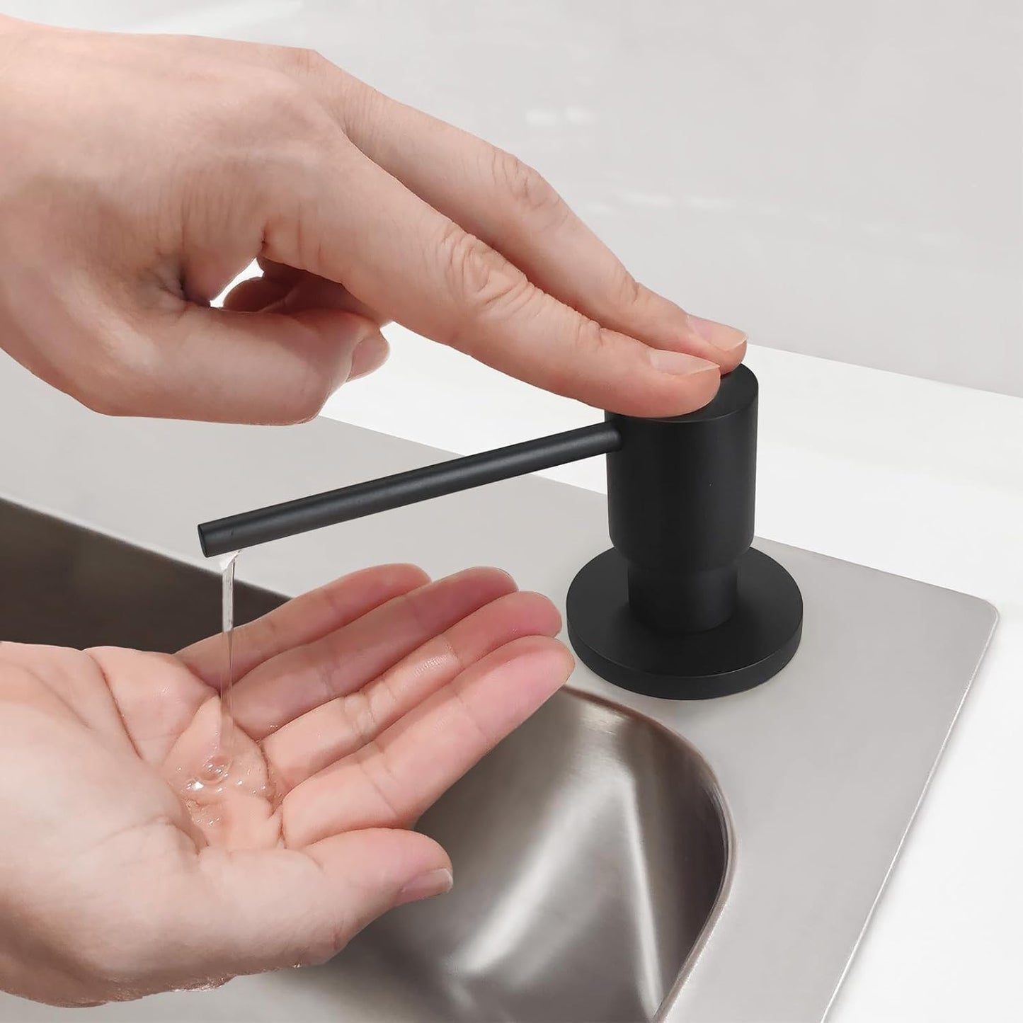 Matte Black All Brass Soap Dispenser for Kitchen Sink Countertop Sink Soap Dispenser 17 OZ Bottle Built in Refill from The Top with Long Spout