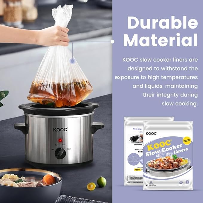 KOOC Slow Cooker Liners 8"x11" 30 Count Mini Size Disposable Pot Liners Cooking Bags Fit 0.65 qt to 1.25 qt Pot BPA Free Fresh Locking Seal Design