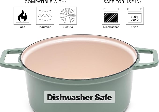 Misen 5.5 QT Enameled Cast Iron Dutch Oven - Chip-Resistant Enamel Coating - Thick Iron Core For Heat Retention - Large Cooking Surface - Oven Safe, Induction Compatible - Grill and Silicone Lid, Red