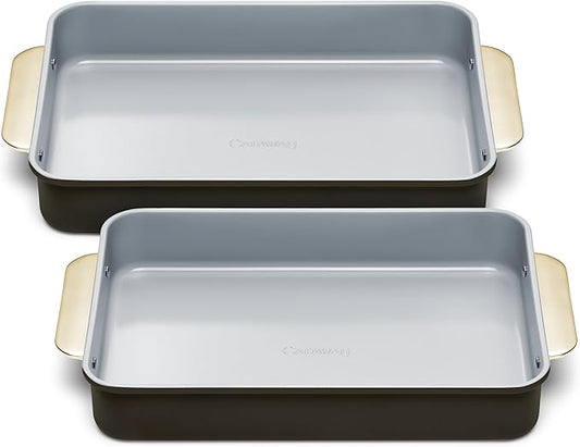 Caraway Non-Stick Ceramic 9”x13” Rectangle Pan Duo - Naturally Slick Ceramic Coating - Non-Toxic, PTFE & PFOA Free - Perfect for Brownies, Lasagnas, and More - Black