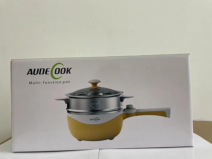 Audecook Hot Pot Electric, 1.7L Mini Electric Skillet Portable Nonstick Sauté Pan with Power Adjustment, Rapid Noodles Cooker Travel Multicooker for Steak/Soup/Egg/Oatmeal/Noodles