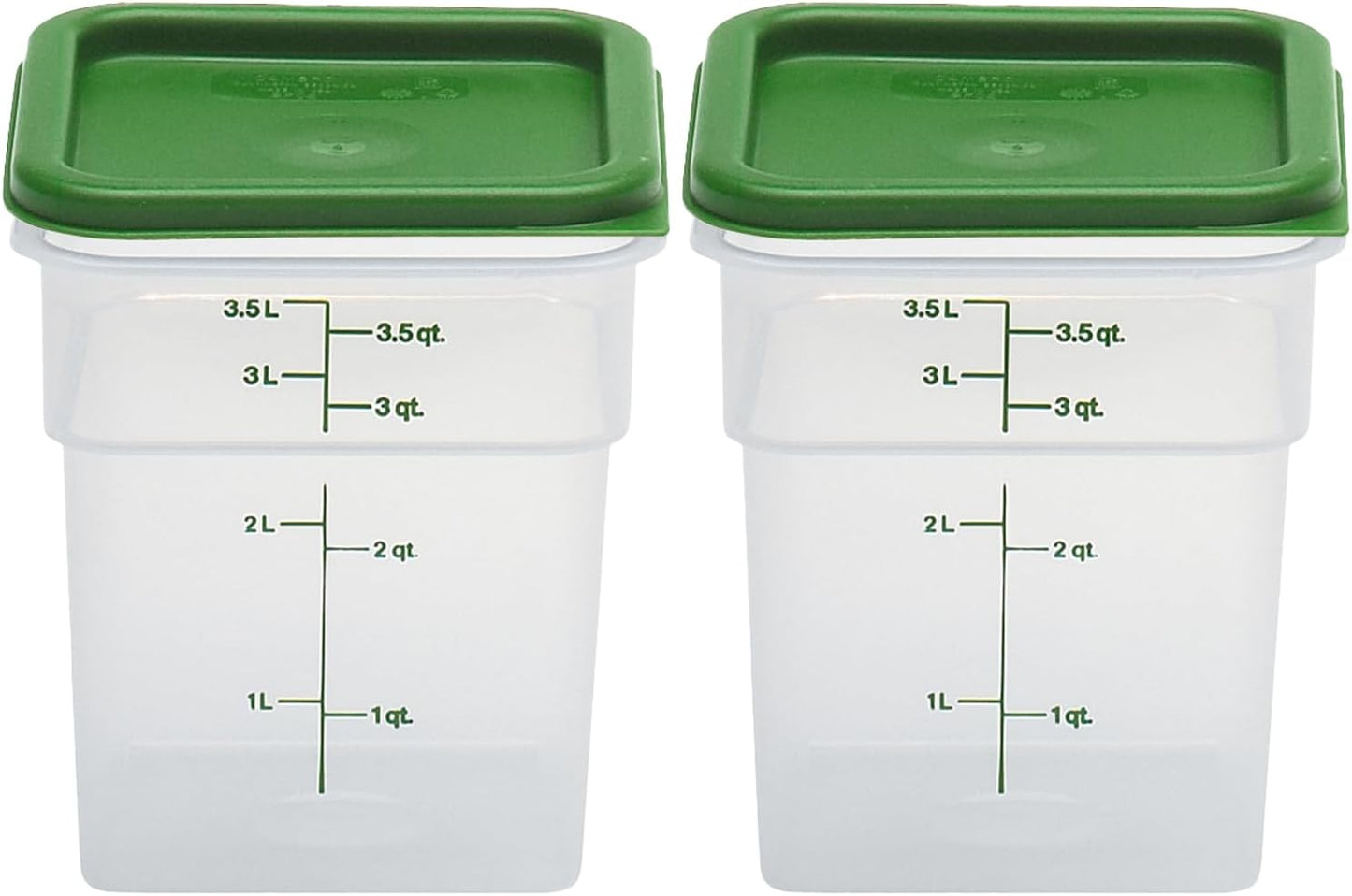 Cambro Food Storage Container with Lid (Microwave Safe and BPA-Free) - 2 Pack - Classic Series Square with Green Lid - 4 QT (Quart) - Commercial Grade for Food Prep (Translucent)