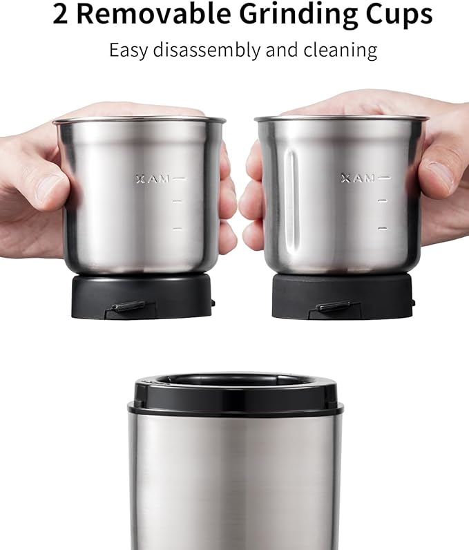 SHARDOR Coffee Grinder Electric Herb/Wet Grinder for Spices and Seeds with 2 Removable Stainless Steel Bowls, Silver