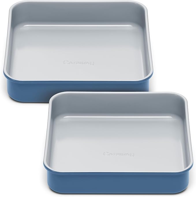 Caraway 9” Square Pan Duo - Non-Stick Ceramic Coating - Free From Forever Chemicals - Cake Pan Perfect for Brownies, Lemon Bars, & More - Slate