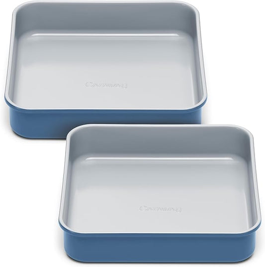 Caraway 9” Square Pan Duo - Non-Stick Ceramic Coating - Free From Forever Chemicals - Cake Pan Perfect for Brownies, Lemon Bars, & More - Slate