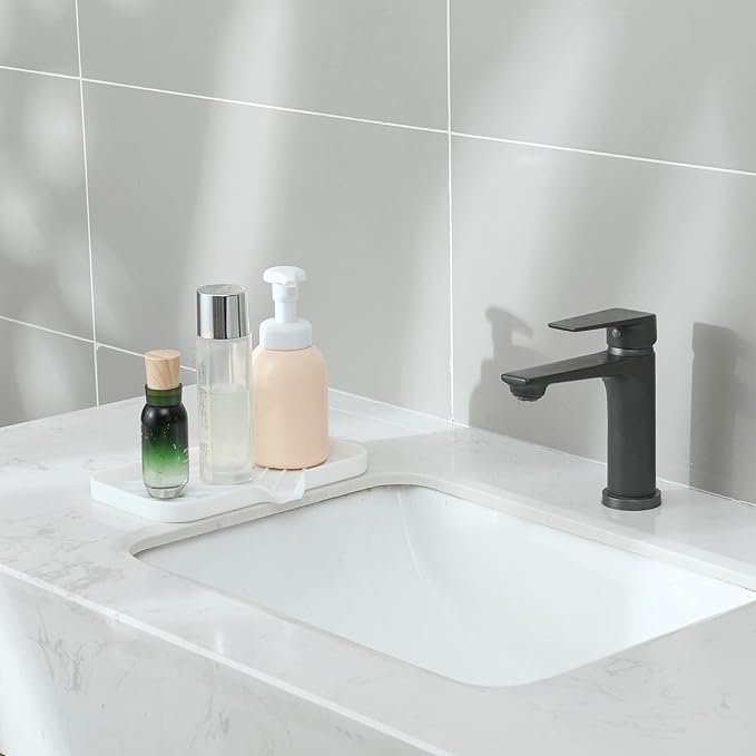 Silicone Bathroom Soap Dishes with Drain Spout-Bathroom and Kitchen Sink Organizer,Sponge Holder,Dish Soap Tray,Perfect for Dispenser,Scrubber,Bottle,Cup on Sink or Counter-White 9.6"×5.3"