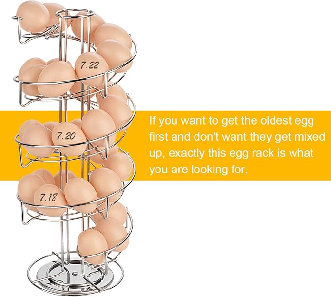 Toplife Spiral Design Stainless Steel Egg Skelter Dispenser Rack,Storage Display Rack,Silver
