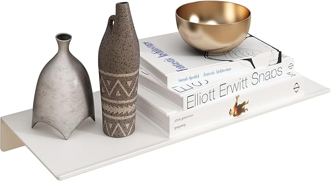 JOOM White Metal Floating Shelf - Floating Shelf, Small Bathroom Shelf, Display Shelves for Wall Storage (12 in)