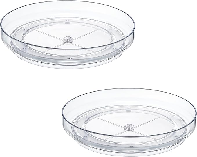 2 Pack, 10 Inch Clear Non-Skid Lazy Susan Organizers - Turntable Rack for Kitchen Cabinet, Pantry Organization and Storage, Fridge, Bathroom Closet, Vanity Countertop Makeup Organizing, Spice Rack