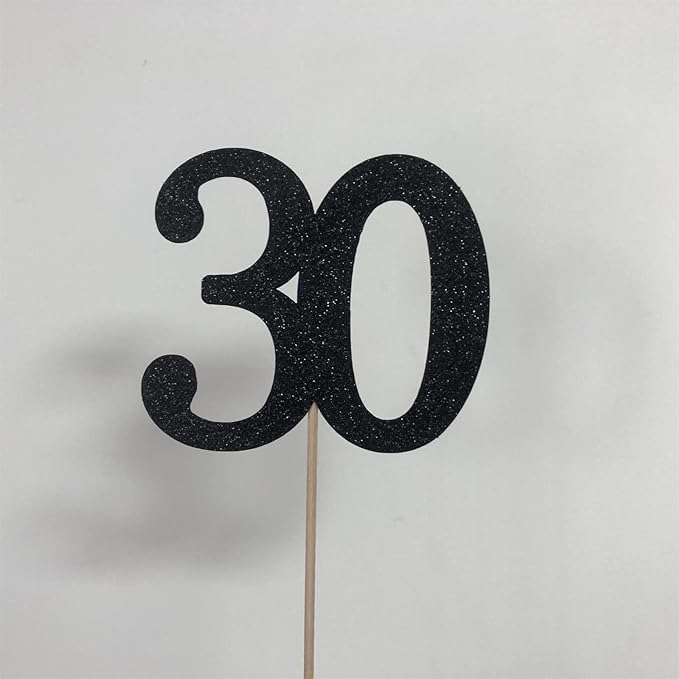 10-Pack Double Sided Glitter 30th Birthday Centerpiece Anniversary Centerpiece Sticks, Number 30 Table Topper Cake Topper for 30th Birthday Anniversary Table Party Decorations (Double Sided black)