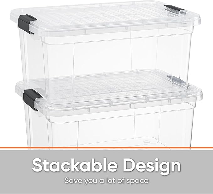 Superio Clear Storage Bins with Lids, Stackable Storage Box with Latches and Handles, Extra Small, 4 Pack 1.75 Quart