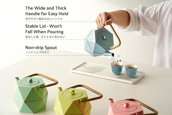 Toptier Cast Iron Teapot, Stovetop Safe Japanese Cast Iron Tea Kettle, Diamond Design Tea Pot with Removable Infuser for Loose Tea, 40 Ounce (1200 ml), Blue