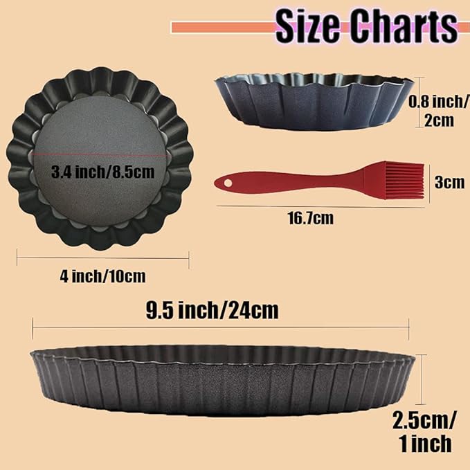 DATANYA 7Packs Tart Pan 9 Inch Removable Bottom with 4 Inch Mini Tart Pans Non-Stick Loose Bottom Quiche Pan Heavy Duty Carbon Steel Pie Tart Pans for Mousse Cakes, Dessert Baking