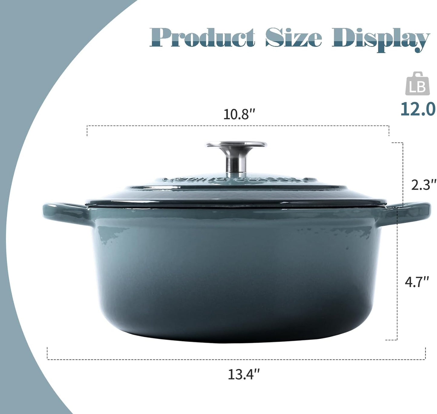 Enameled Cast Iron Covered 5.5 Quart Dutch Oven with Dual Handle, Slateblue