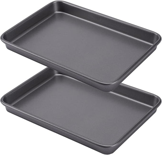 2 Small Baking Sheet 10 x 7.1 Inch (Inner 9.25 X 6.3) Mini Cookie Tray Toaster Oven 1/8 Sheet Pan Nonstick Thicken Heavy Carbon Steel No Warp Non Toxic Magnetic Bakeware