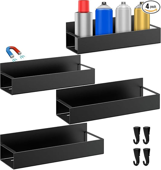 4 Pcs Magnetic Spray Can Holder, Magnet Toolbox Holder, Wall Mounted Spray Bottle Rack, Mechanic Paint Can Organizer, Tool Box Storage Rack for Garage Home Workspace (Black)