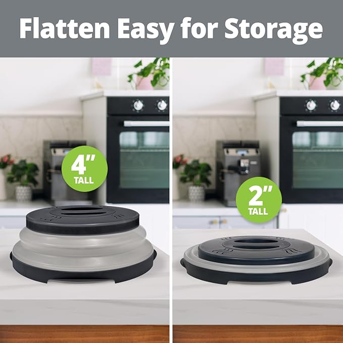 2.0 Magnetic Microwave Splatter Cover, Collapsible 12-Inch BPA-Free Food Lid with Upgraded Magnets, Vented Plate Guard, Dishwasher Safe, Space-Saving Magnetic Storage - Black