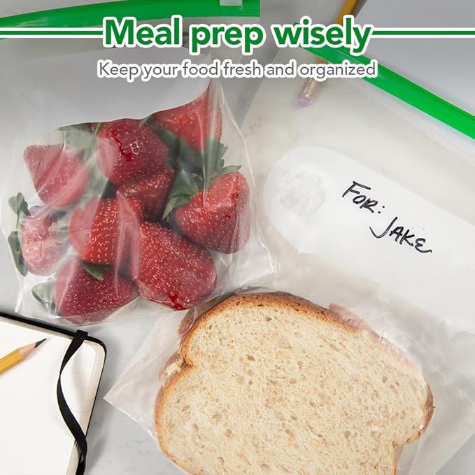 Quart Slider Storage Bags 150 Pack — Reusable Freezer Bags with Expandable Bottom, BPA Free, Microwave Safe, Clear Quart Food Storage Bags